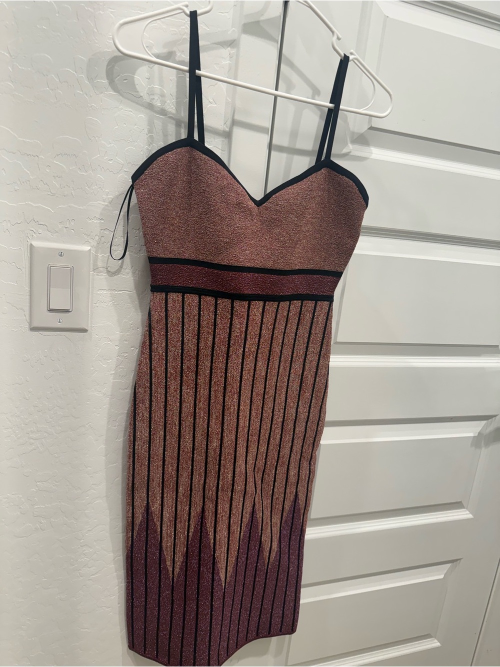 BCBGMaxAzria Rose Gold and Black Strappy Knit Mini Dress